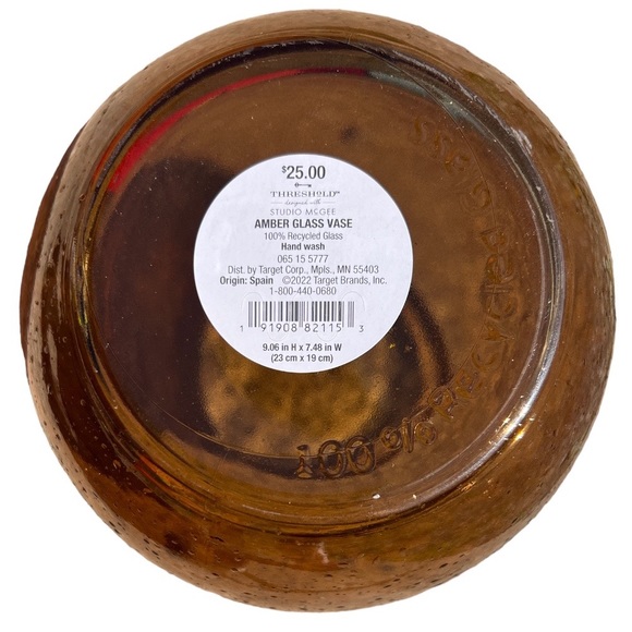 NWT 9” Water Splashed Amber Glass Vase - Picture 3 of 4